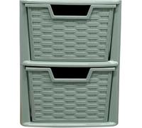 SIDSONS - Large Plastic Rattan Style Storage Drawer - Durable & Stylish Cabinet with Smooth Pull Drawers - Multipurpose Organizer for Clothes Toys, Kitchen, Home & Office Use (Sage Green, 2 Tier)