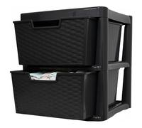 SIDSONS - Large Plastic Rattan Style Storage Drawer - Durable & Stylish Cabinet with Smooth Pull Drawers - Multipurpose Organizer for Clothes Toys, Kitchen, Home & Office Use (Rattan/Black, 2 Tier)
