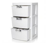 SIDSONS - Large Plastic Rattan Style Storage Drawer - Durable & Stylish Cabinet with Smooth Pull Drawers - Multipurpose Organizer for Clothes Toys, Kitchen, Home & Office Use (Rattan/white, 3 Tier)