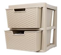 SIDSONS - Large Plastic Rattan Style Storage Drawer - Durable & Stylish Cabinet with Smooth Pull Drawers - Multipurpose Organizer for Clothes Toys, Kitchen, Home & Office Use (Rattan/Mushroom, 2 Tier)