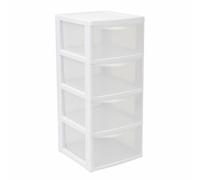 Sidsons - Large Plastic Storage Drawer Unit - Stackable Transparent Units - Clear Drawers for Home, Office Makeup Organiser - Compact Organiser Chest - Multi-Room Storage Solution (White, 4 Tier)