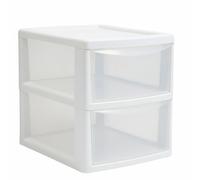 Sidsons - Large Plastic Storage Drawer Unit - Stackable Transparent Units - Clear Drawers for Home, Office Makeup Organiser - Compact Organiser Chest - Multi-Room Storage Solution (White, 2 Tier)