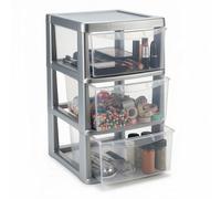 Sidsons - Large Plastic Storage Drawer Unit - Stackable Transparent Units - Clear Drawers for Home, Office Makeup Organiser - Compact Organiser Chest - Multi-Room Storage Solution (Silver, 3 Tier)