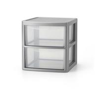 Sidsons - Large Plastic Storage Drawer Unit - Stackable Transparent Units - Clear Drawers for Home, Office Makeup Organiser - Compact Organiser Chest - Multi-Room Storage Solution (Silver, 2 Tier)