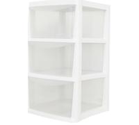 SIDSONS - Large Plastic Storage Drawer Unit Tower Organizer Cabinet for Clothes Stationery Art Craft Bedroom Office Bathroom School Holiday Decorations Organizer Chest - (White/Clear, 3 Tier)