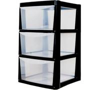 SIDSONS - Large Plastic Storage Drawer Unit Tower Organizer Cabinet for Clothes Stationery Art Craft Bedroom Office Bathroom School Holiday Decorations Organizer Chest - (Black/Clear, 3 Tier)