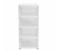 SIDSONS - Large Plastic Storage Drawer Unit Tower Organizer Cabinet for Clothes Stationery Art Craft Bedroom Office Bathroom School Holiday Decorations Organizer Chest - (White/Clear, 4 Tier)