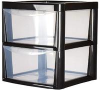 SIDSONS - Large Plastic Storage Drawer Unit Tower Organizer Cabinet for Clothes Stationery Art Craft Bedroom Office Bathroom School Holiday Decorations Organizer Chest - (Black/Clear, 2 Tier)