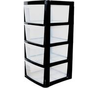 SIDSONS - Large Plastic Storage Drawer Unit Tower Organizer Cabinet for Clothes Stationery Art Craft Bedroom Office Bathroom School Holiday Decorations Organizer Chest - (Black/Clear, 4 Tier)
