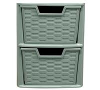 SIDSONS - Large Sage Green Rattan Effect Drawer Storage Unit Plastic Drawers Cabinet Tall Tower Chest Organiser for Bedroom Tabletop Office Home Storage Solution Durable & Stylish Design (2 Tier)