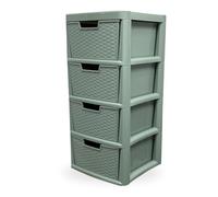 SIDSONS - Large Sage Green Rattan Effect Drawer Storage Unit Plastic Drawers Cabinet Tall Tower Chest Organiser for Bedroom Tabletop Office Home Storage Solution Durable & Stylish Design (4 Tier)