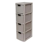 SIDSONS Medium Rattan Effect |4 Drawer Storage Tower Unit| A5 Size Desktop Tabletop Office Home School Organizer For Stationary Cosmetic Jewellery - Mushroom Colour - 62cm (H) x 25cm (D) x 19cm (W)