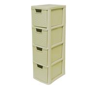 SIDSONS Medium Rattan Effect |4 Drawer Storage Tower Unit| A5 Size Desktop Tabletop Office Home School Organizer For Stationary Cosmetic Jewellery - Cream Colour - 62cm (H) x 25cm (D) x 19cm (W)