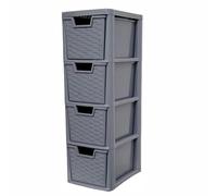 SIDSONS - Medium Rattan Effect Drawer Storage Unit Plastic Cabinet with Spacious Drawers for Home Office Bedroom Living Room Organisation Durable Stylish Lightweight Design (Rattan Grey, 4 Tier)