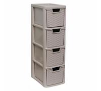 SIDSONS - Medium Rattan Effect Drawer Storage Unit Plastic Cabinet with Spacious Drawers for Home Office Bedroom Living Room Organisation Durable Stylish Lightweight Design (Mushroom, 4 Tier)