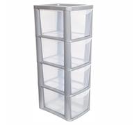 SIDSONS - Medium Rattan Effect Drawer Storage Unit Plastic Cabinet with Spacious Drawers for Home Office Bedroom Living Room Organisation Durable Stylish Lightweight Design (Silver/Clear, 4 Tier)