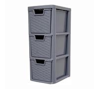 SIDSONS - Medium Rattan Effect Drawer Storage Unit Plastic Cabinet with Spacious Drawers for Home Office Bedroom Living Room Organisation Durable Stylish Lightweight Design (Rattan Grey, 3 Tier)
