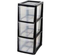 SIDSONS - Medium Rattan Effect Drawer Storage Unit Plastic Cabinet with Spacious Drawers for Home Office Bedroom Living Room Organisation Durable Stylish Lightweight Design (Black/Clear, 3 Tier)