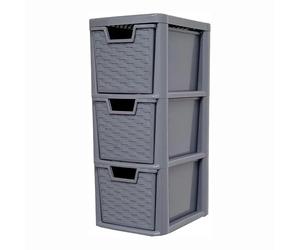 SIDSONS - Medium Rattan Effect Drawer Storage Unit Plastic Cabinet with Spacious Drawers for Home Office Bedroom Living Room Organisation Durable Stylish Lightweight Design (Rattan Grey, 3 Tier)