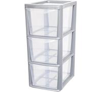 SIDSONS - Medium Rattan Effect Drawer Storage Unit Plastic Tower with Spacious Drawers for Home Office Bedroom Living Room Organisation Durable Stylish Design (Silver/Clear, 3 Tier)