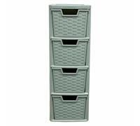 SIDSONS - Medium Rattan Effect Drawer Storage Unit Plastic Tower with Spacious Drawers for Home Office Bedroom Living Room Organisation Durable Stylish Design (Sage Green, 4 Tier)