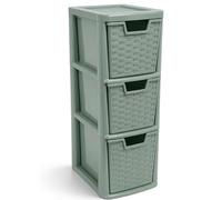 SIDSONS - Medium Rattan Effect Drawer Storage Unit Plastic Tower with Spacious Drawers for Home Office Bedroom Living Room Organisation Durable Stylish Design (Sage Green, 3 Tier)