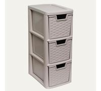 SIDSONS - Medium Rattan Effect Drawer Storage Unit Plastic Tower with Spacious Drawers for Home Office Bedroom Living Room Organisation Durable Stylish Design (Mushroom, 3 Tier)