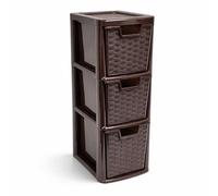 SIDSONS - Medium Rattan Effect Drawer Storage Unit Plastic Tower with Spacious Drawers for Home Office Bedroom Living Room Organisation Durable Stylish Design (Rattan Chocolate Brown, 3 Tier)