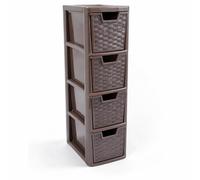 SIDSONS - Medium Rattan Effect Drawer Storage Unit Plastic Tower with Spacious Drawers for Home Office Bedroom Living Room Organisation Durable Stylish Design (Rattan Chocolate Brown, 4 Tier)