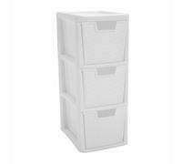 SIDSONS - Medium Rattan Effect Drawer Storage Unit Plastic Tower with Spacious Drawers for Home Office Bedroom Living Room Organisation Durable Stylish Design (Rattan White, 3 Tier)