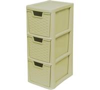 SIDSONS - Medium Rattan Effect Drawer Storage Unit Plastic Tower with Spacious Drawers for Home Office Bedroom Living Room Organisation Durable Stylish Design (Cream, 3 Tier)