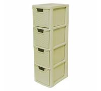 SIDSONS - Medium Rattan Effect Drawer Storage Unit Plastic Tower with Spacious Drawers for Home Office Bedroom Living Room Organisation Durable Stylish Design (Cream, 4 Tier)