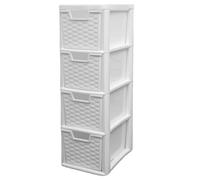 SIDSONS - Medium Rattan Effect Drawer Storage Unit Plastic Tower with Spacious Drawers for Home Office Bedroom Living Room Organisation Durable Stylish Design (Rattan White, 4 Tier)