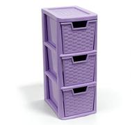 SIDSONS - Medium Rattan Effect Drawer Storage Unit Plastic Tower with Spacious Drawers for Home Office Bedroom Living Room Organisation Durable Stylish Design (Rattan Lilac, 3 Tier)
