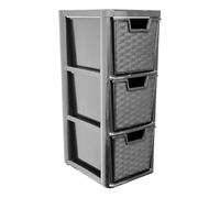 SIDSONS - Medium Rattan Effect Drawer Storage Unit Plastic Tower with Spacious Drawers for Home Office Bedroom Living Room Organisation Durable Stylish Design (Rattan Black, 3 Tier)
