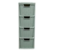 SIDSONS Medium Rattan Effect Sage Green |4 Drawer Storage Tower Unit| A5 Size Desktop Tabletop Office Home School Organizer For Stationary Cosmetic Jewellery Organiser 62cm (H) x 25cm (D) x 19cm (W)