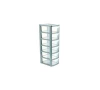 SIDSONS Plastic Storage Drawers Mini 6 Drawer Unit Small Drawer Tower Home Kitchen Craft Modular storage unit Office Desktop Storage Stationary Drawers Mini 6 Drawers Silver/Clear