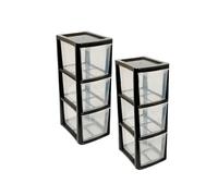 SIDSONS Set of 2 3 Drawer Plastic Storage Organizer tower unit | Storage Drawers Desktop Table Small | Chest of Drawer Bedroom Small Cosmetics Stationary Organizer for Table Storage Solution 3 Tier