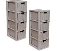 SIDSONS - Set of 2 Medium Rattan Effect Drawers - Stackable Modular Drawer - Plastic Storage Unit - Compact Vertical Organizer Drawers - Multipurpose Cabinet for Home & Office (Mushroom, 4 Tier)