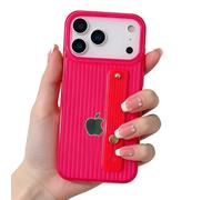 siduater Case for 6.3" iPhone 17 Pro with Finger Wrist Strap Kickstand, Soft Clear TPU Shockproof Bumper Protective Cover, Adjustable Hand Grip Loop for iPhone 17 Pro 6.3 Inch 2025, Neon Hot Pink