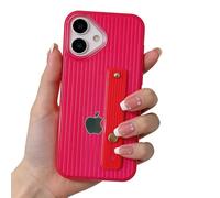siduater Case for 6.3" iPhone 17 with Finger Wrist Strap Kickstand, Soft Clear TPU Shockproof Bumper Protective Cover, Adjustable Hand Grip Loop for iPhone 17 6.3 Inch 2025, Neon Hot Pink