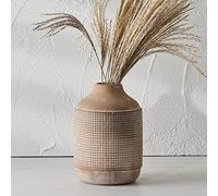 SIDUCAL Ceramic Rustic Farmhouse Vase, Sand Glaze Finish Boho Vase, Pottery Decorative Flower Vase for Home Decor, Table, Living Room Decoration, Shelf Decor, Mantel, 7 Inch, Beige