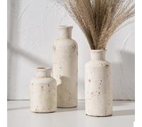 SIDUCAL Rustic Lime Bleached Terracotta Ceramic Vase Set of 3 for Home Decor Living Room Shelf Fireplace (Rustic White)