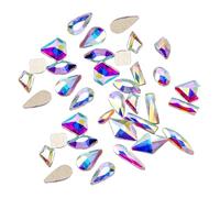 siduytin 50 Pieces Specific-shaped Glass Crystal Set Shining 3D Tips Decoration Nail Art Rhinestones for Card Making Wedding Dress, White AB