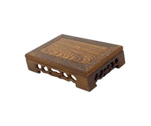 siduytin Fishbowl Pedestal Wood Square Bonsai Base Stand Ornate Display Options Crafted Wooden Base Home Decoration Charm and Elegance Flower Pot Rectangular Crafts Display, Brown, 11x5x3.8cm