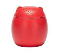 siduytin Large Capacity Ceramic Cat Shape Storage Jars, Red, 500ml