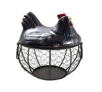 Siduytin Large Capacity Chicken Egg Storage Basket, Black, Ceramic & Iron, Holds Up to a Dozen Eggs, Multifunctional, Sturdy, Rustic Chicken Shape, Kitchen & Dining Room