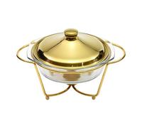 siduytin Round Chafing Dishes Catering Parties Providing Durable Service With Stunning Glass Features For Easy Serving Buffet Server With Metal Lid Glass Servers Clear, Gold, 20.3x 32.8cm