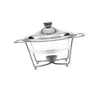 siduytin Round Chafing Dishes Catering Parties Providing Durable Service With Stunning Glass Features For Easy Serving Buffet Server With Metal Lid Glass Servers Clear, Silver, 20.3x 32.8cm