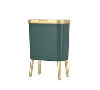 siduytin Slim Bedroom Garbage Bin - Durable And Space-saving Trash Can With Push Button Plastic Garbage Can With Push Button, green gold, （15L33.2 * 19.6 * 48.5cm